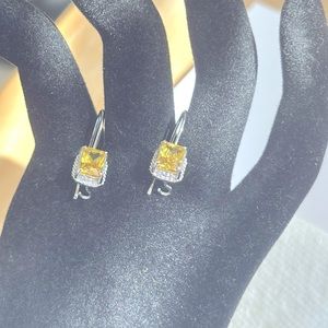 Ladies Yellow Topaz or Citrine and Silver Earrings